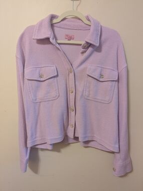 Lilac Ribbed Button-Down Shacket with Chest Pockets